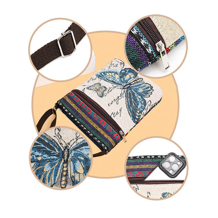 Buddha Stones Elephant Butterfly Embroidered Canvas Tote Bag Shoulder Bag Crossbody Bag - image 11