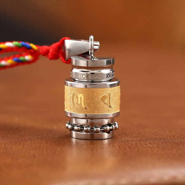 Buddha Stones Tibet Om Mani Padme Hum Shurangama Mantra Titanium Steel Wisdom Amulet Necklace Pendant - 1.2cm*1.8cm - Gold - Colorful String - image 2