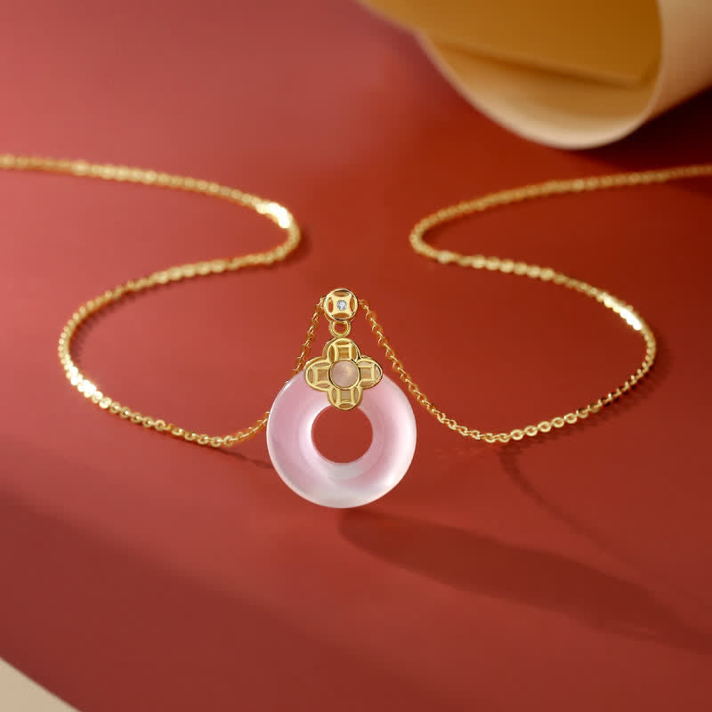 Buddha Stones 925 Sterling Silver Chalcedony Coin Peace Buckle Positive Necklace Pendant - Gold - image 0