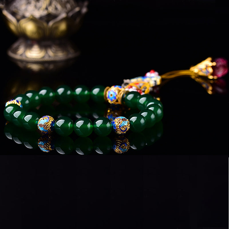 Buddha Stones Natural Green Agate Wrist Mala Success Charm Pocket Mala Car Decoration - image 4