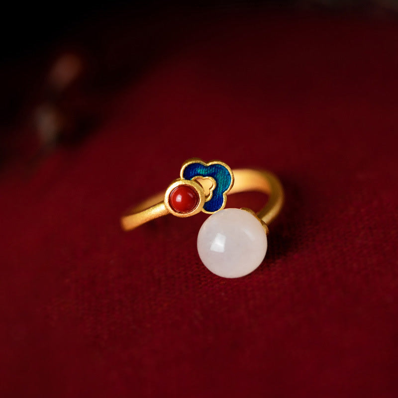 White Jade Auspicious Cloud Blessing Luck Ring - image 1