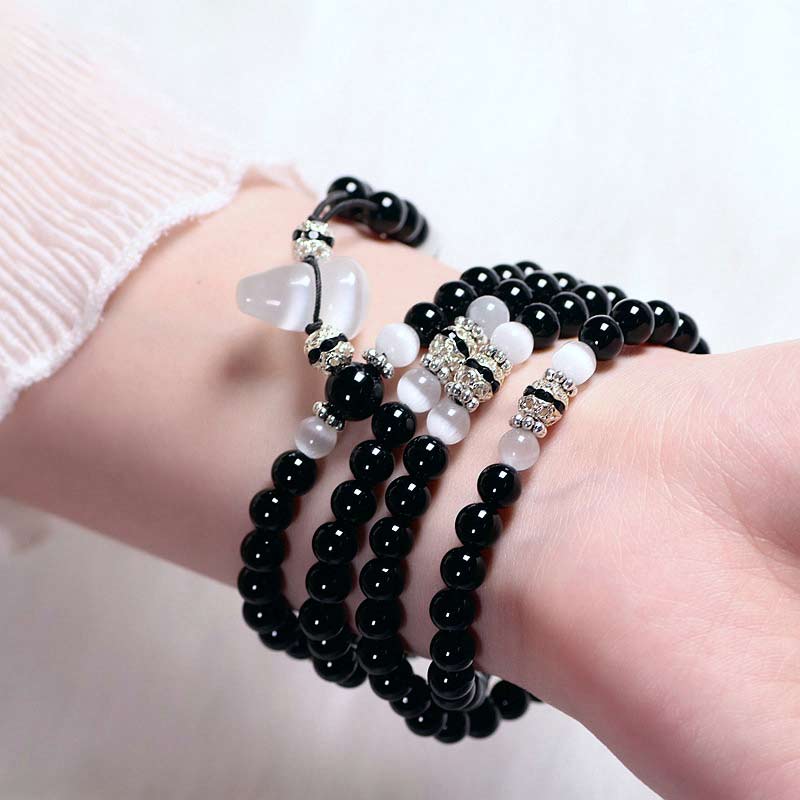 Buddha Stones Black Onyx White Crystal Bead Meditation Bracelet - image 2