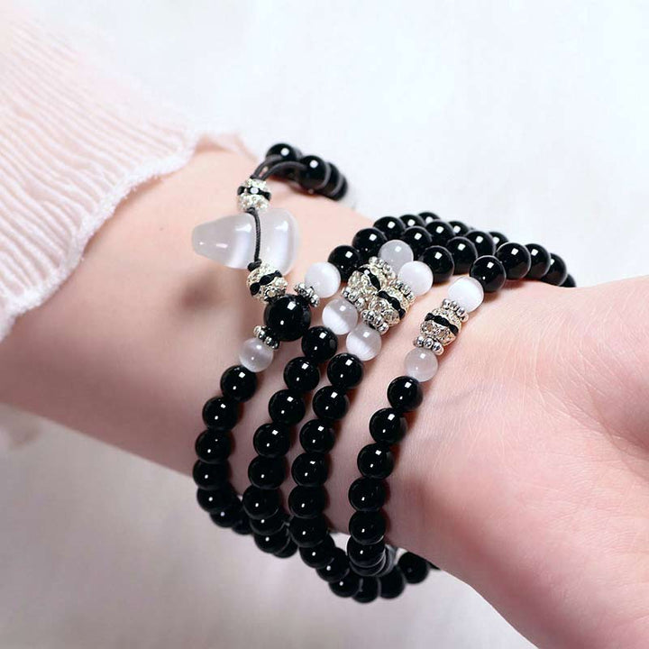 Buddha Stones Black Onyx White Crystal Bead Meditation Bracelet - image 2
