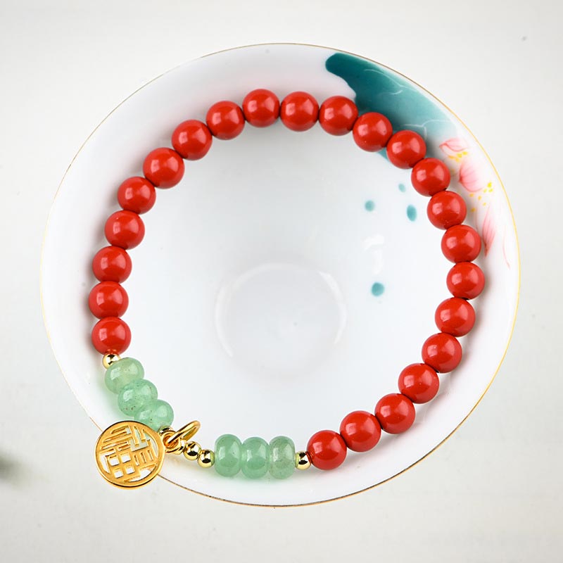 Buddha Stones Tibetan Cinnabar Green Aventurine Luck Bracelet Necklace - image 1