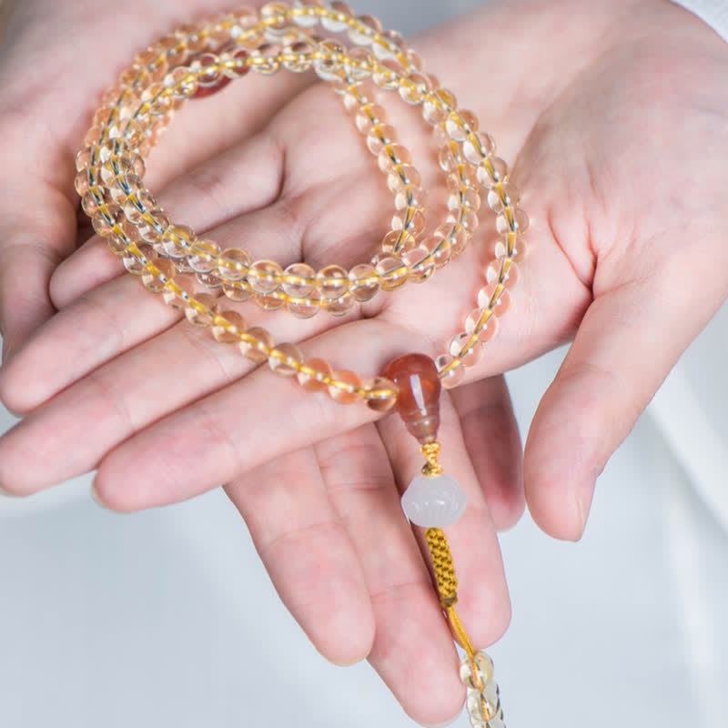 Buddha Stones 108 Mala Beads 925 Sterling Silver Natural Citrine Red Agate White Jade Prosperity Charm Bracelet - image 2