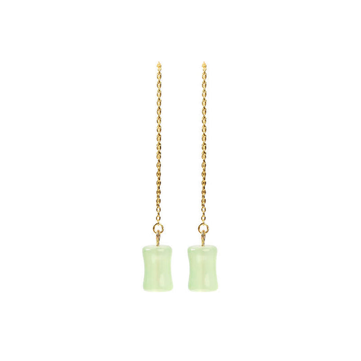 Buddha Stones Jade Bamboo Pattern Luck Drop Earrings - image 5