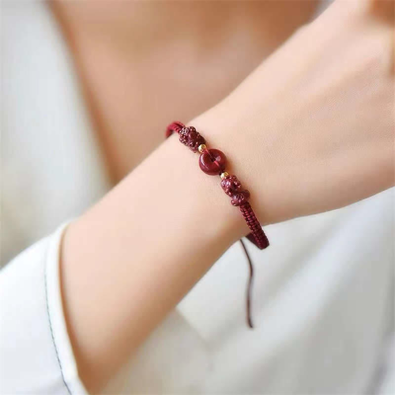 Buddha Stones Cinnabar PiXiu Blessing Copper Coin Peace Buckle Red String Bracelet - image 4