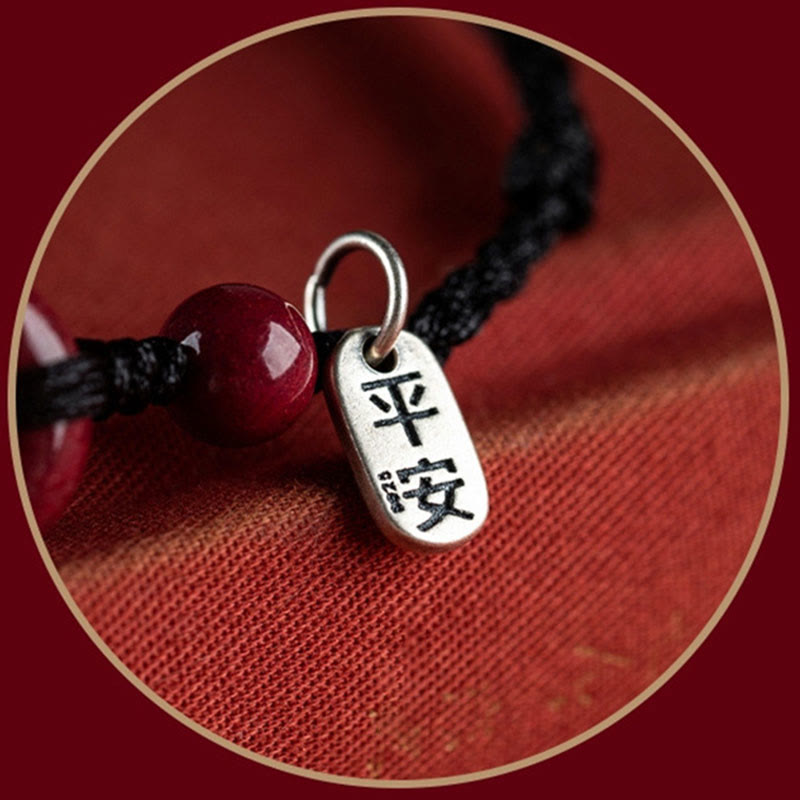 Buddha Stones Handmade Cinnabar Peace Buckle Safe and Healthy Charm Blessing String Bracelet Anklet - image 6