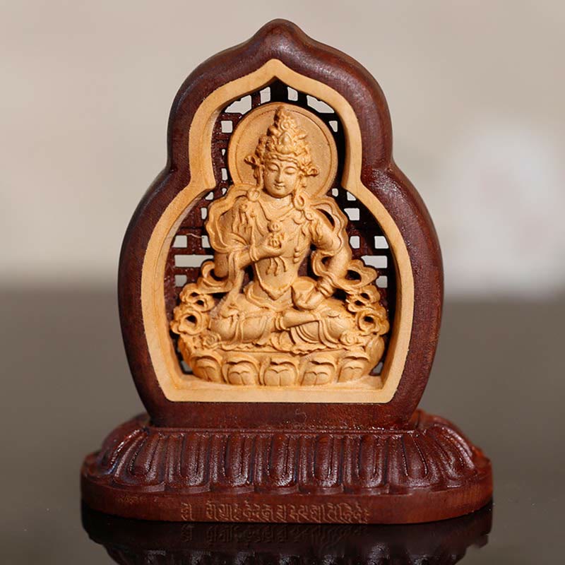 Buddha Stones Vajrasattva Buddha Wood Engraved Compassion Statue Figurine Decoration - 7*7.5cm - image 0