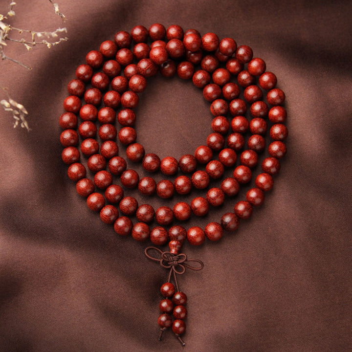 Buddha Stones Tibetan Small Leaf Red Sandalwood 108 Beads Mala Meditation Bracelet - image 3