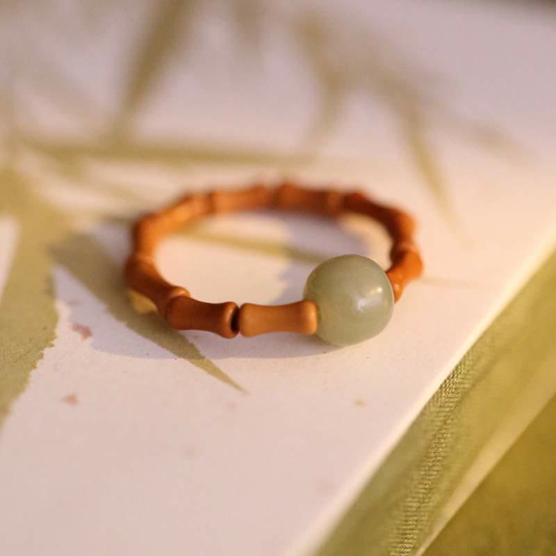 Buddha Stones Hetian Jade Beaded Bamboo Prosperity Luck Ring - Hetian Jade (Prosperity ♥ Abundance) - image 0