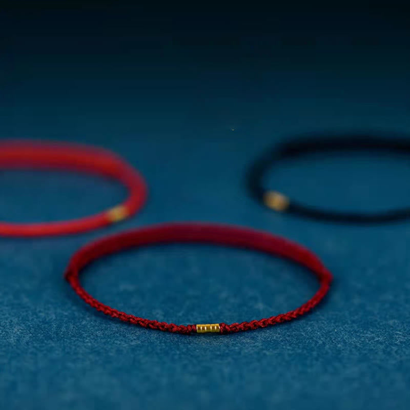 Buddha Stones 925 Sterling Silver Lucky Golden Bead Braided String Bracelet Anklet - image 11