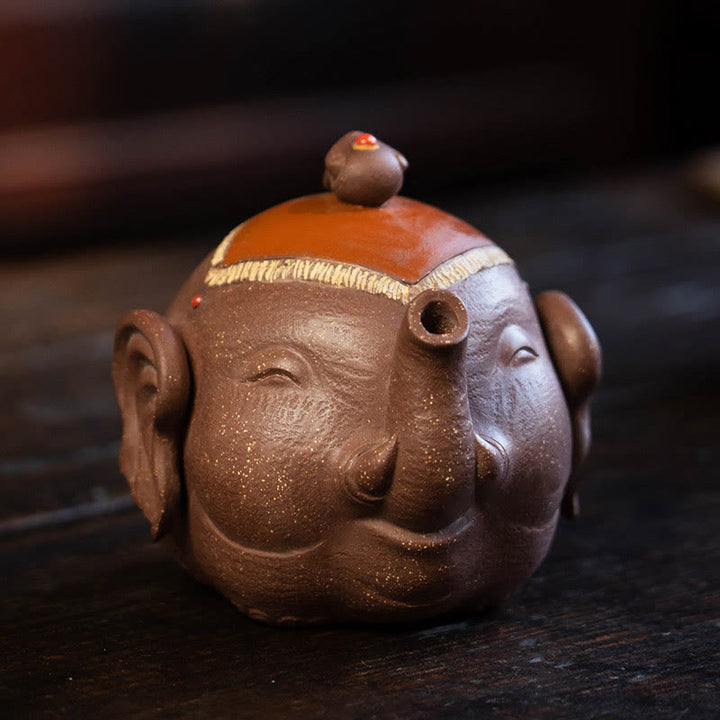 Buddha Stones Cute Elephant Auspicious Clouds Purple Clay Ceramic Teapot - image 2