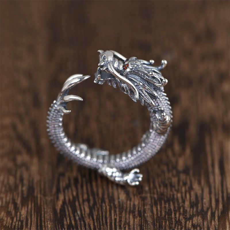 Buddha Stones 925 Sterling Silver Dragon Luck Protection Ring - image 7