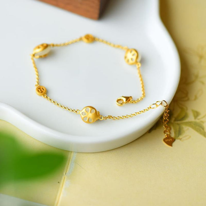 Buddha Stones Peace Buckle White Jade Luck Copper Bracelet - image 4