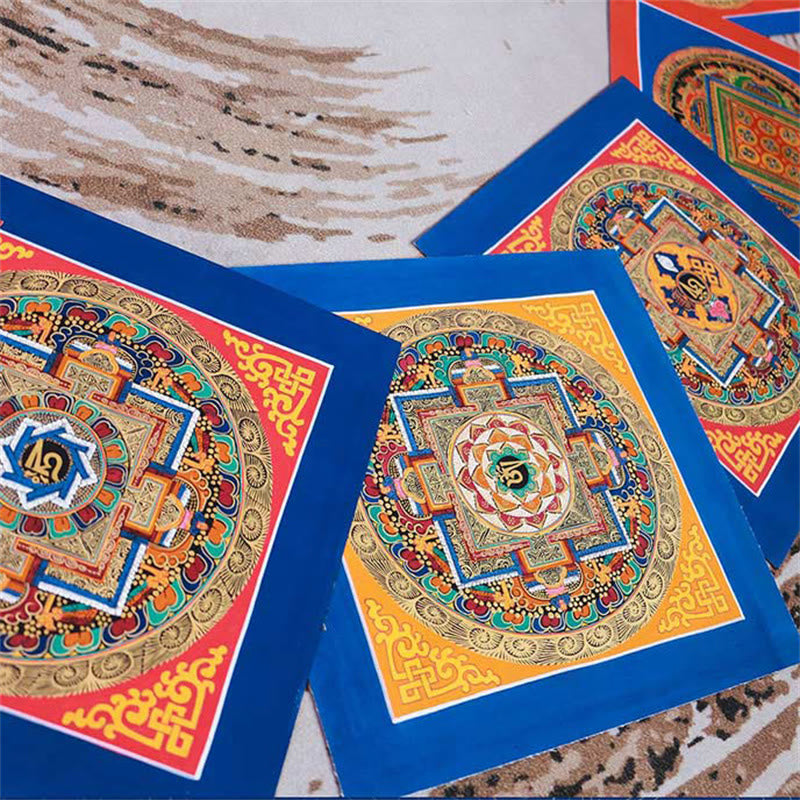 Buddha Stones Tibetan Handmade Thangka Painting Blessing Thangka Blind Box Random Color Pattern - 26cm Mandala Style (Random Pattern) - image 0