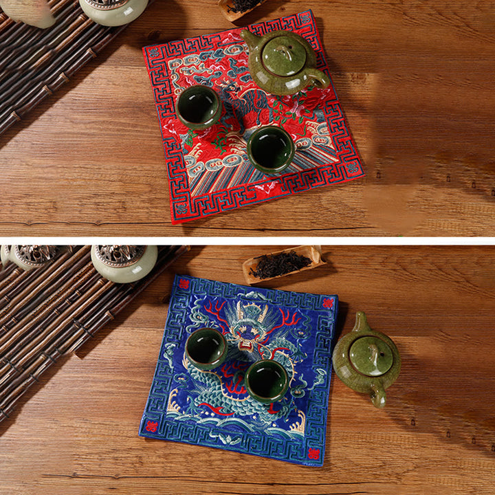 Buddha Stones Crane Phoenix Dragon Kirin Embroidered Cup Mat Pad Tea Cup Coaster Square Kung Fu Tea Mat - image 19