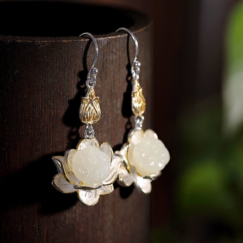 Buddha Stones White Jade Protection Harmony Drop Earrings - image 2