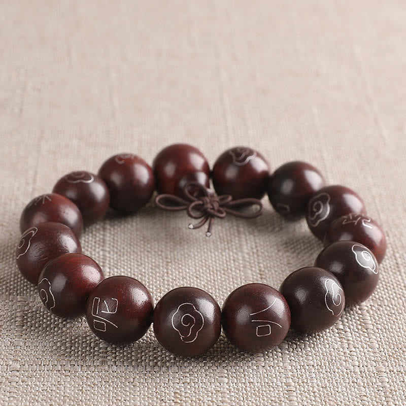 Buddha Stones 925 Sterling Silver Inlaid Small Leaf Red Sandalwood Om Mani Padme Hum Character Auspicious Clouds Protection Bracelet - 15mm - image 8