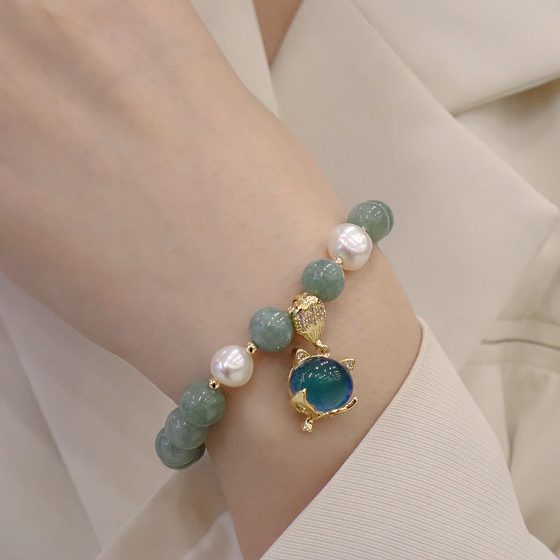 Buddha Stones Jade Pearl Color-Changing Fox Charm Luck Bracelet - image 6