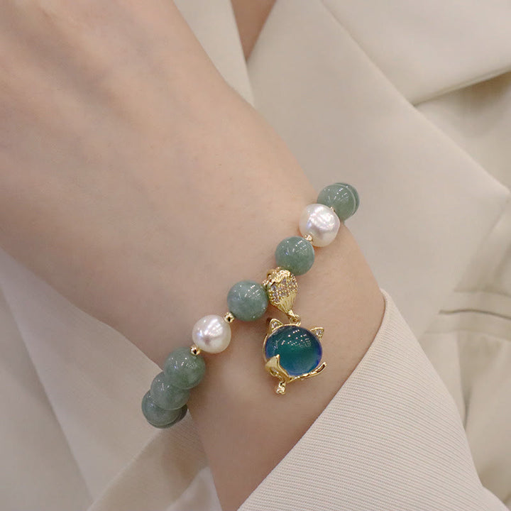 Buddha Stones Jade Pearl Color-Changing Fox Charm Luck Bracelet - image 6