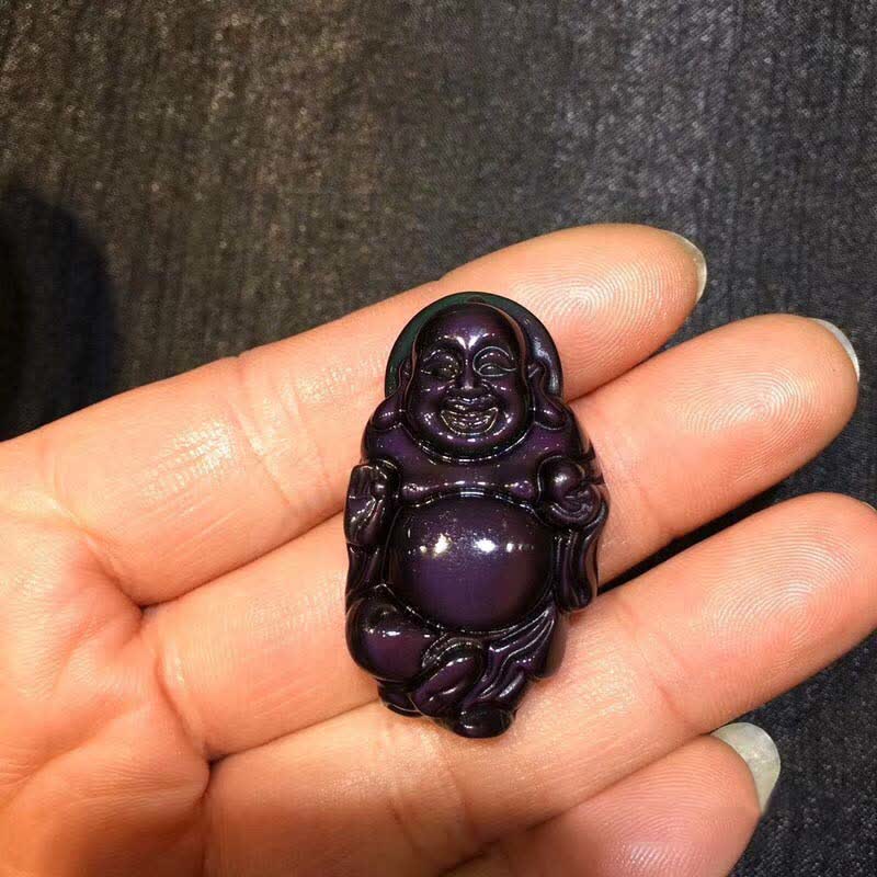 Natural Rainbow Obsidian Laughing Buddha Inner Peace Necklace Pendant - image 6