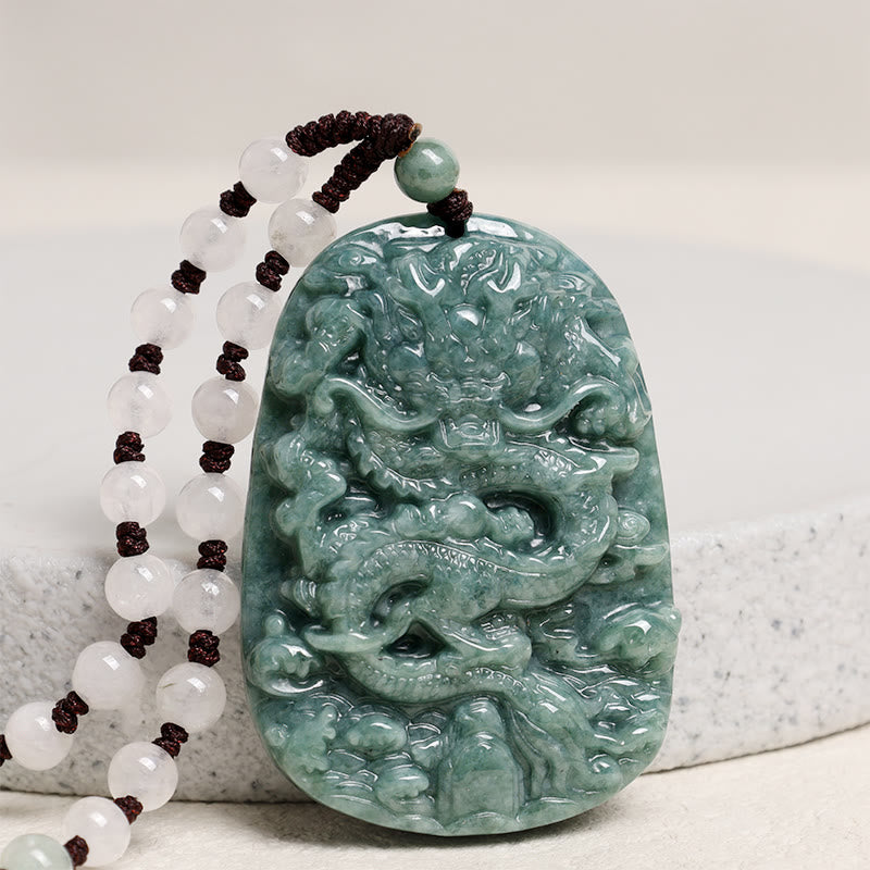 Buddha Stones Chinese Zodiac Dragon Jade Prosperity Necklace Bead String Pendant - image 3