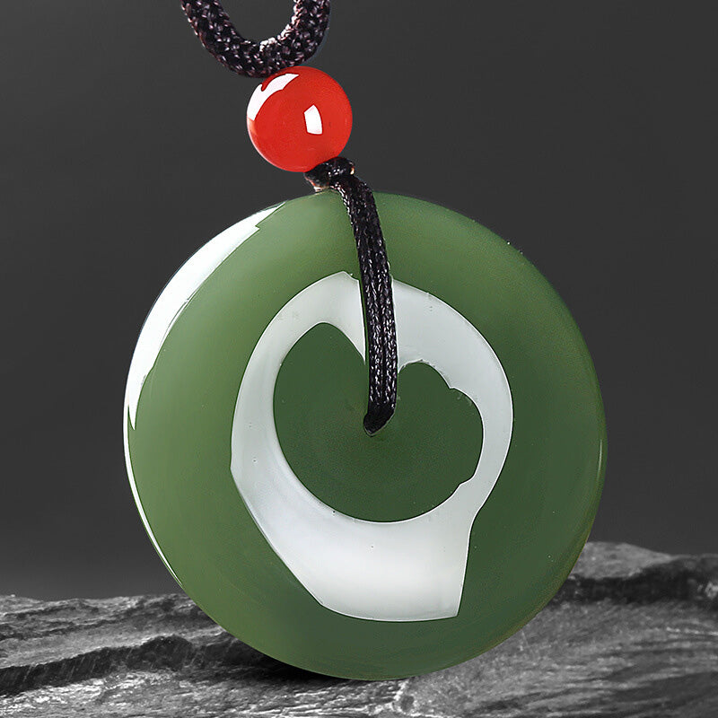 Buddha Stones Natural Round Jade Peace Buckle Prosperity Necklace String Pendant - image 6