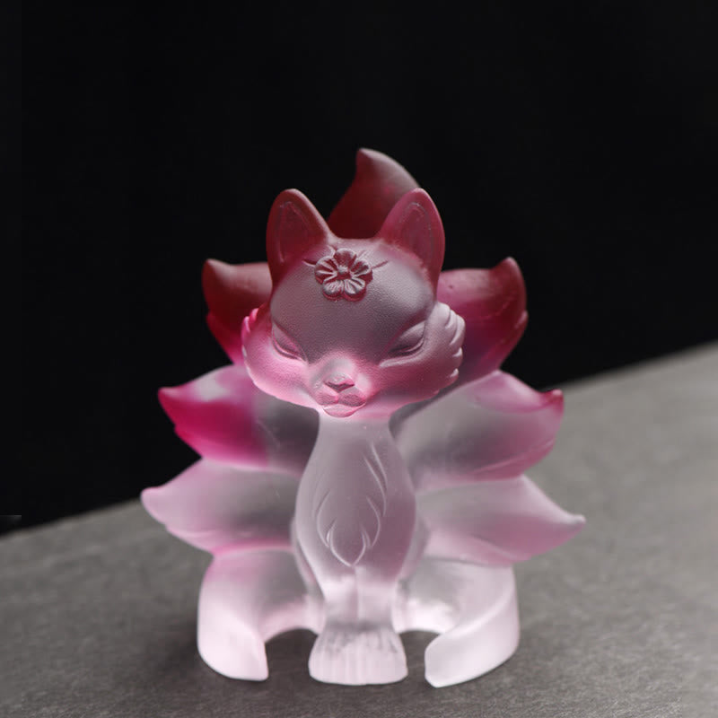 Buddha Stones Small Nine Tailed Fox Success Strength Home Figurine Decoration - Pink&White - Medium 80*75*55mm - image 4