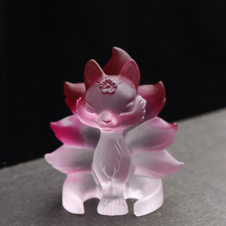 Buddha Stones Small Nine Tailed Fox Success Strength Home Figurine Decoration - Pink&White - Medium 80*75*55mm - image 4