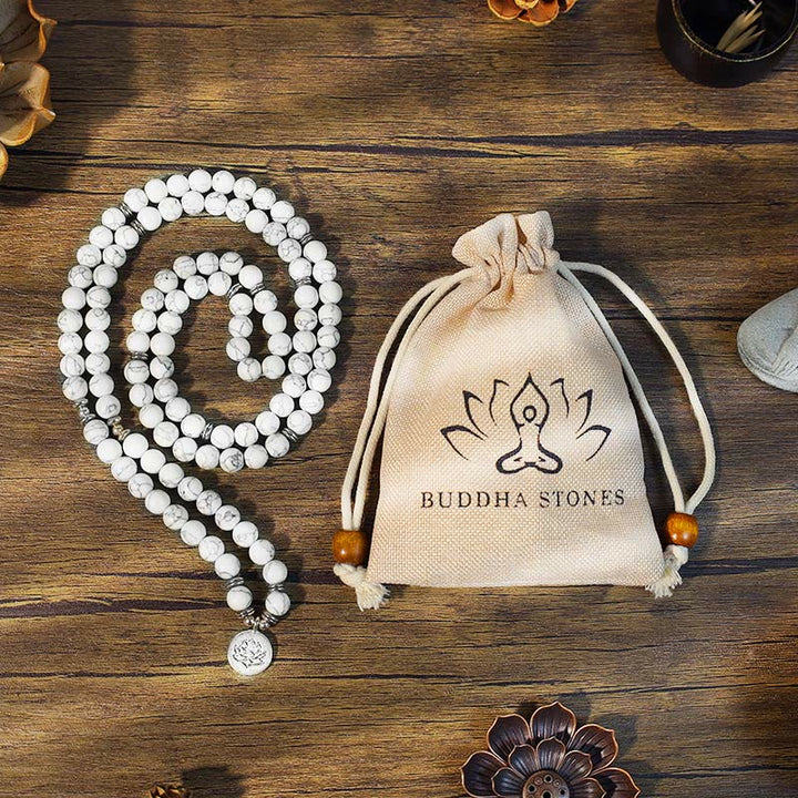 Buddha Stones White Turquoise Lotus Mala Healing Bracelet - image 4