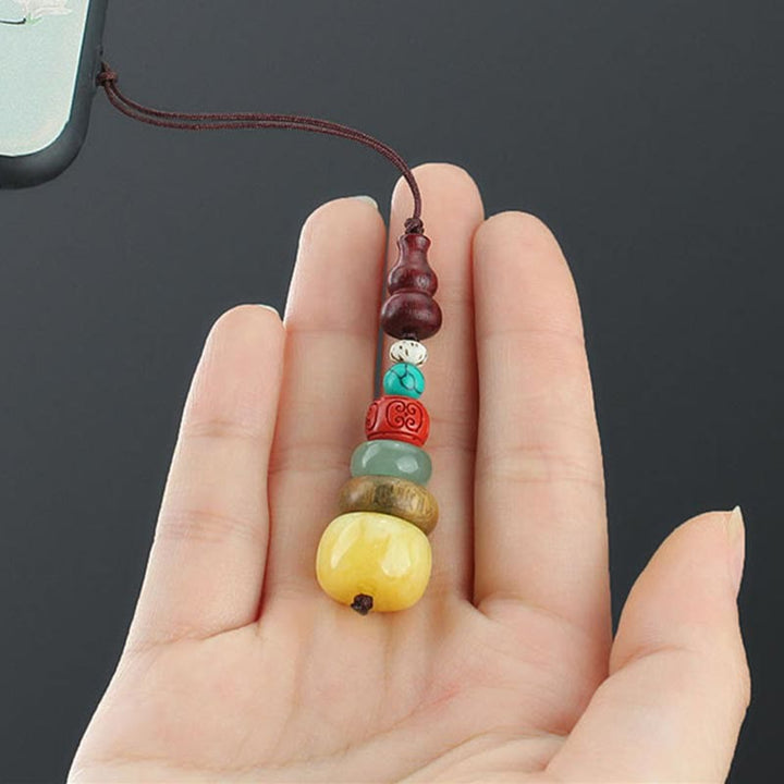 Green Sandalwood Ebony Wood Gourd Seven Layer Pagoda Positive Phone Hanging Decoration - image 5
