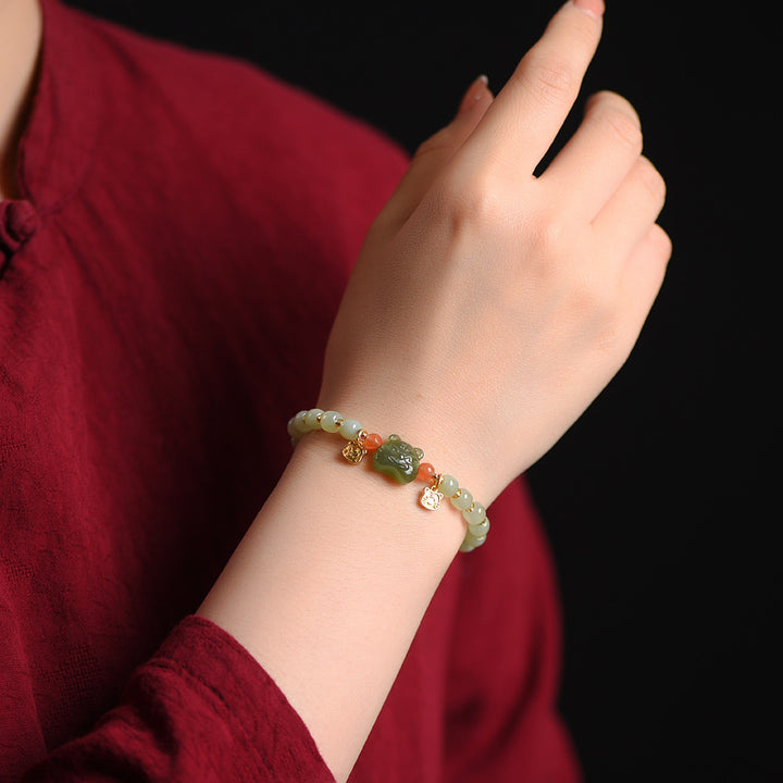 Buddha Stones Chinese Zodiac Lucky Tiger Jade Abundance Bracelet - image 2
