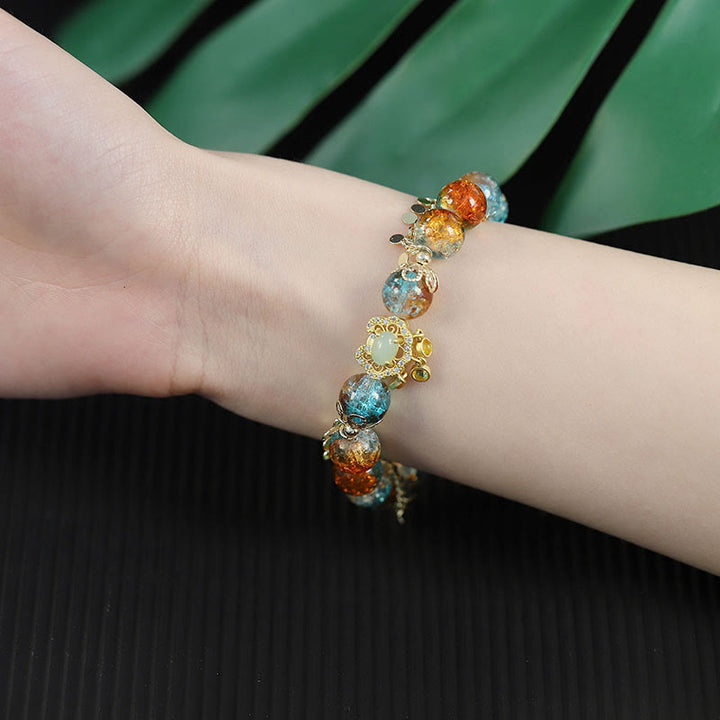 Buddha Stones Colorful Liuli Glass Bead Chinese Lock Charm Fortune Bracelet - image 10