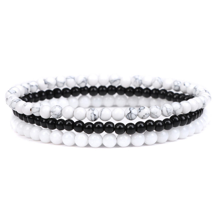 Buddha Stones 3Pcs Natural Crystal Stone Inner Peace Spiritual Bracelet - 4mm White Turquoise&Black Glass Beads&White Porcelain Beads(Wrist Circumference 15-16cm) - image 12
