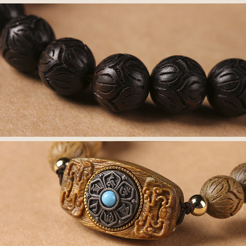 Buddha Stones Green Sandalwood Ebony Wood Sandalwood Om Mani Padme Hum Soothing Bracelet - image 17