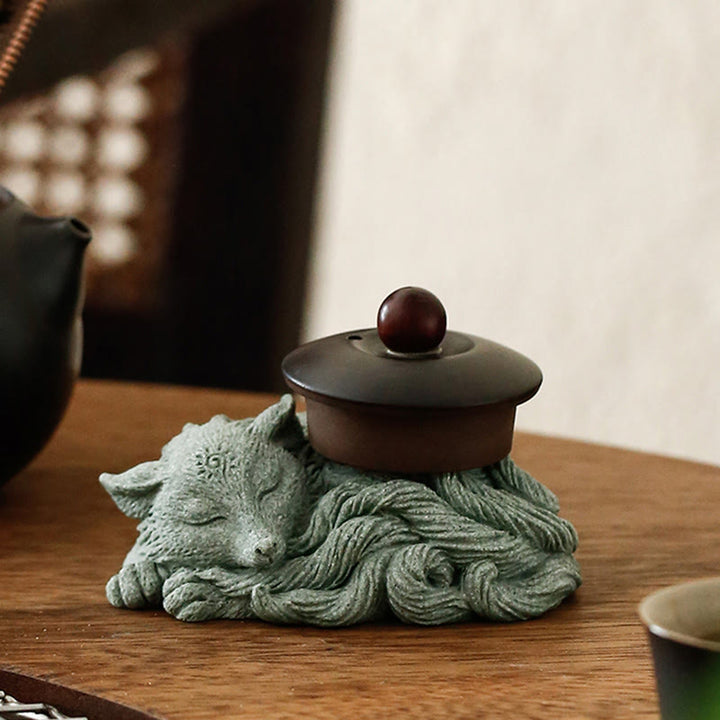 Buddha Stones Small Nine Tailed Fox Protection Home Tea Pet Figurine Decoration - image 8