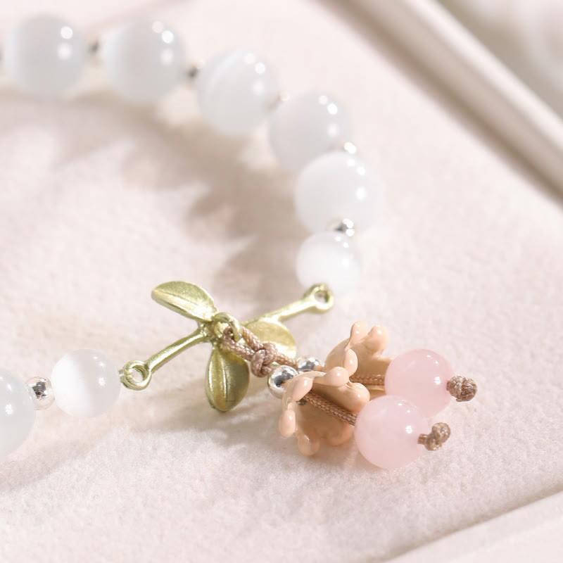 Buddha Stones Cat's Eye Green Aventurine Blue Chalcedony Pink Crystal Peace Orchid Charm Bracelet - image 4