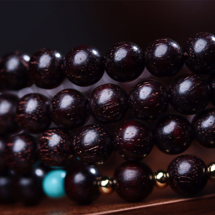 Buddha Stones 108 Mala Beads Tibetan Small Leaf Red Sandalwood Lotus Balance Bracelet - image 7