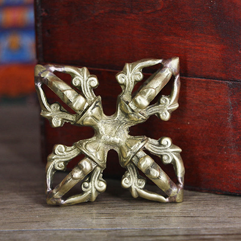 Nepal Handmade 5 Prong Double Dorje Copper Strength Vajra - image 7