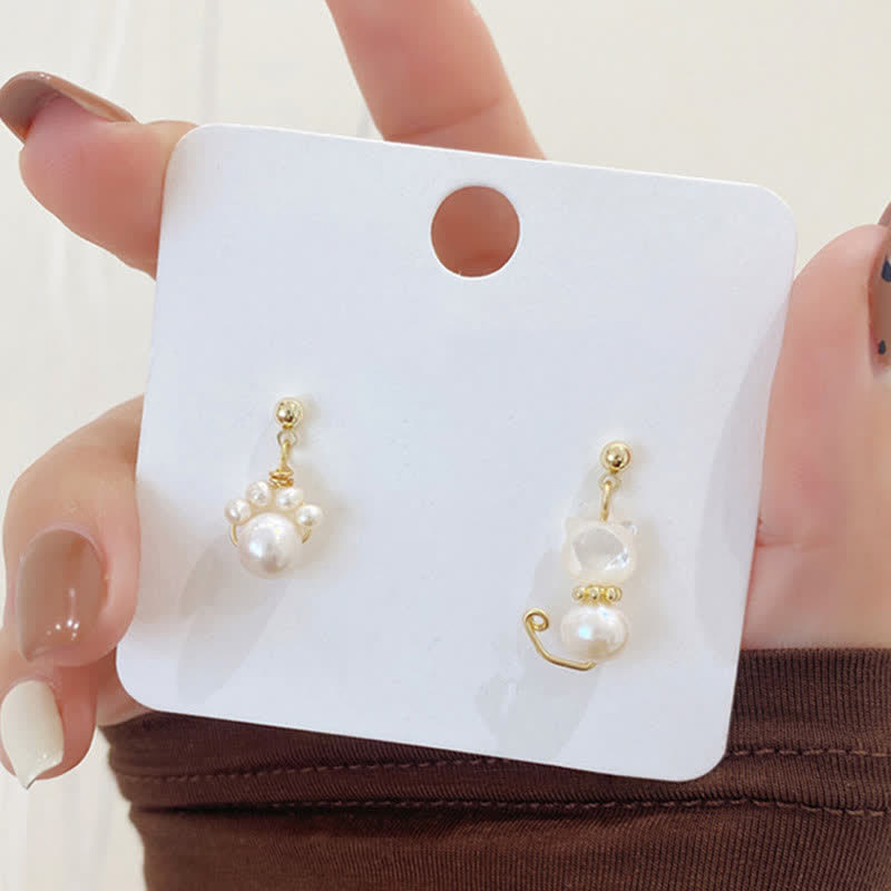 Buddha Stones Cute Cat Paw Pearl Wisdom Stud Drop Earrings - image 5