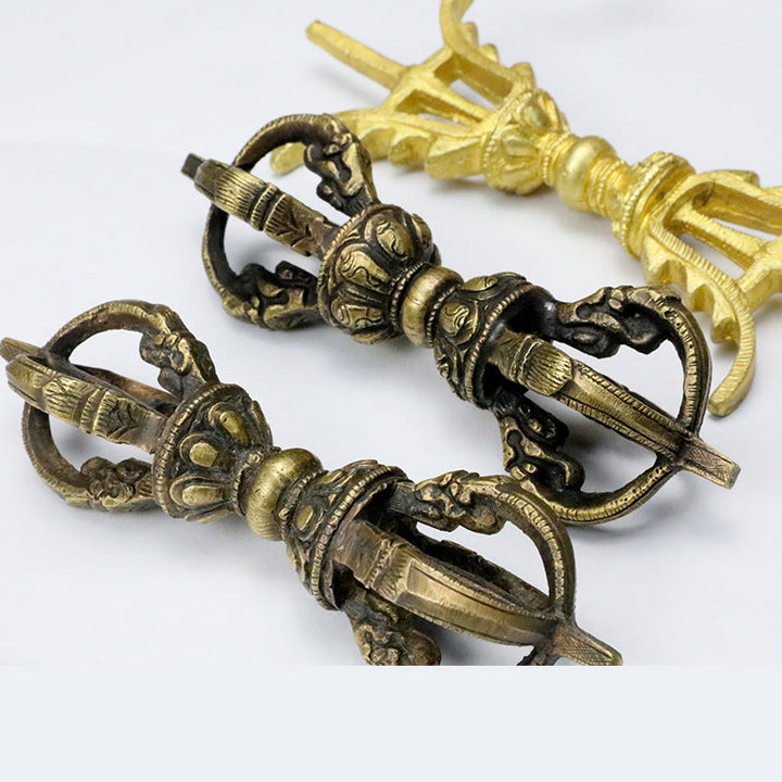 Buddha Stones Handmade Nepal Five Prong Three Prong Vajra Dorje Strength Copper Decoration - image 16