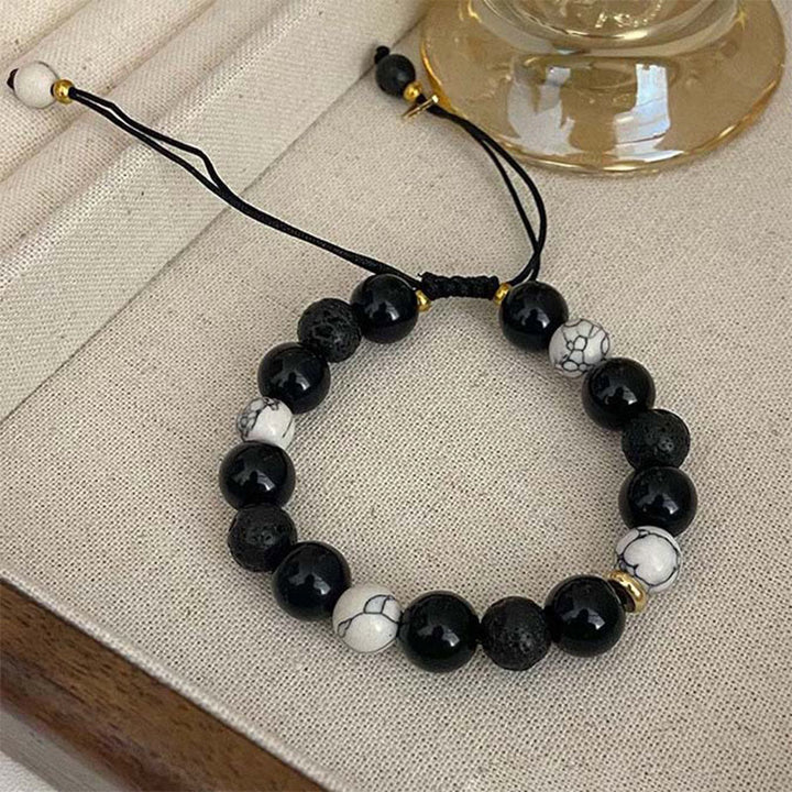 Buddha Stones Black Obsidian Lava Rock Stone Yin Yang Strength Bracelet - image 17