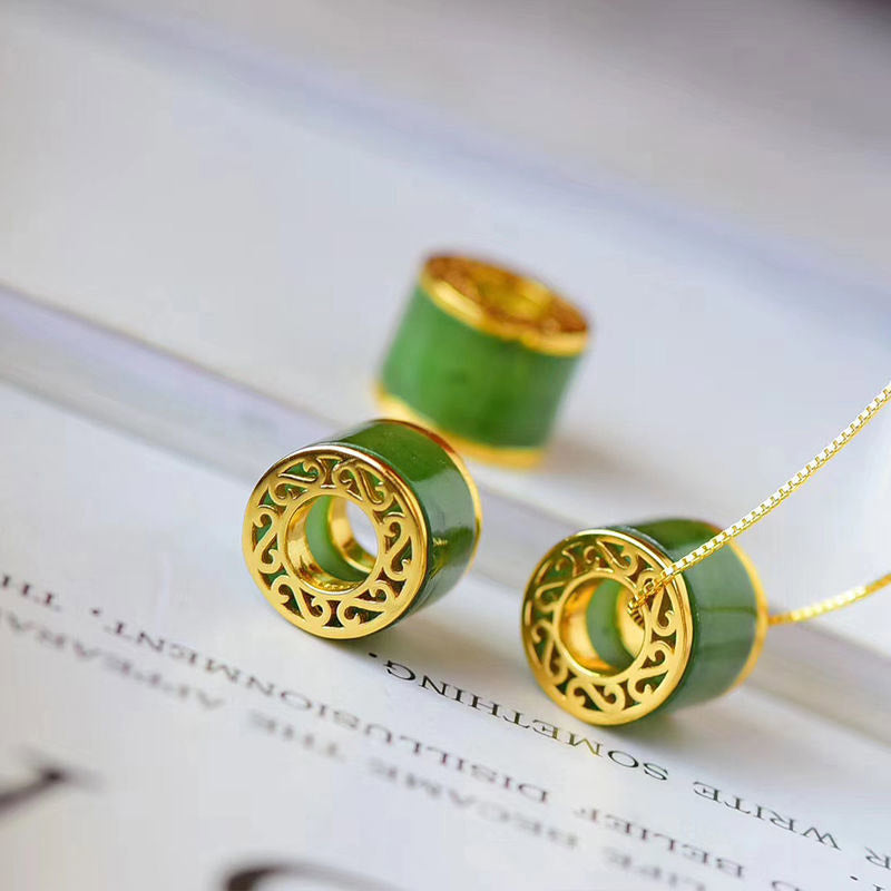 Buddha Stones Round Cyan Jade Luck Necklace Pendant - image 1
