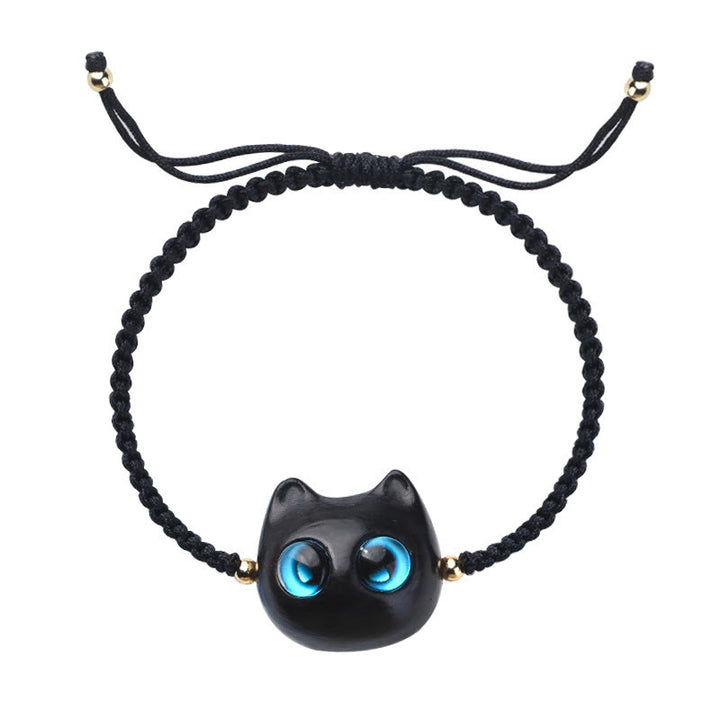 Buddha Stones Small Leaf Red Sandalwood Ebony Wood Cute Cat Head Calm Protection Braided Bracelet - image 16