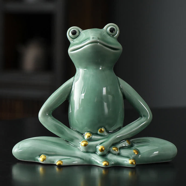 Buddha Stones Meditating Ceramic Zen Frog Statue Decoration - Frog - Green - image 6