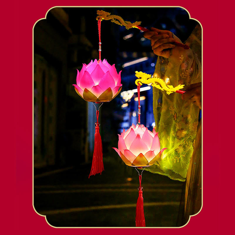 Buddha Stones DIY Lotus Flower Dragon Lantern Tassel Lamp Decoration - image 16