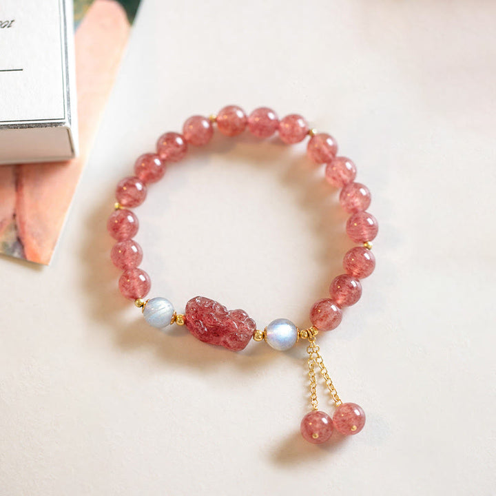Buddha Stones Natural Strawberry Quartz Moonstone PiXiu Love Healing Bracelet - image 2