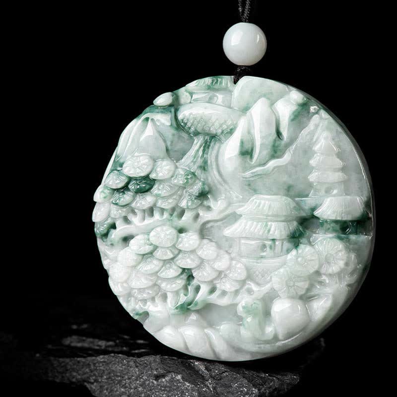 Buddha Stones Mountain Landscape Jade Abundance String Necklace - image 10