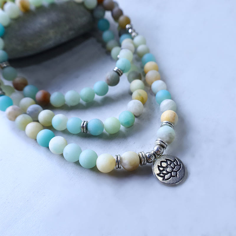 Buddha Stones Tibetan Amazonite Stone Blessing Lotus Mala - image 4